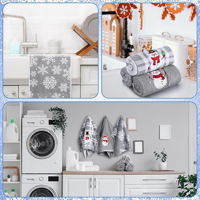 3 Pcs Winter Hand Towels for Bathroom Snowflake Snowman Embroidered Bathroom Towels Farmhouse Decorative 13.78 x 29.53 Inch Absorbent Soft Cotton for Kitchen Dish Fast Drying Decor