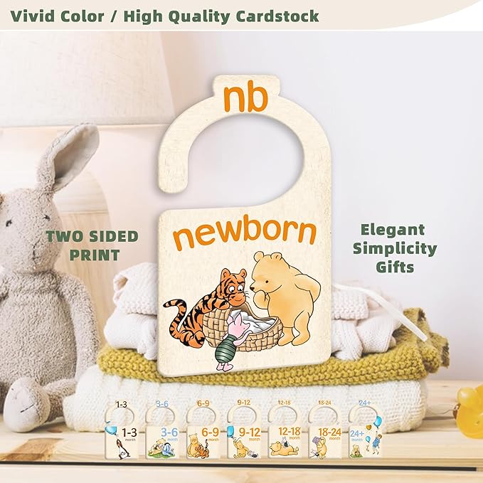 JMOST Pooh Bear Baby Closet Dividers for Nursery Closet Organizer, Newborn to 24 Months Size Clothes, Bear Hangers with Size Dividers, Double Sided
