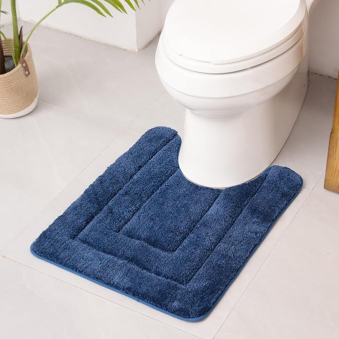 GRANNY SAYS Bathroom Toilet Rugs U Shaped, Bath Mats for Bath, Bathroom Rugs Non Slip Washable, Absorbent Microfiber Toilet Mat, Soft Plush Shaggy Bath Carpet, 20" x 24", Blue