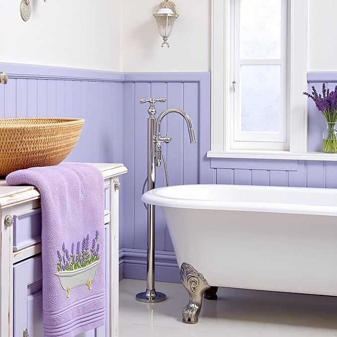 2pcs Purple lavender Hand Towels for Bathroom Decorative Towels Set 100% Cotton cute Embroidered Spring summer floral bath towels dish kitchen towels Farmhouse Bathroom Decor Gift(Purple lavender)