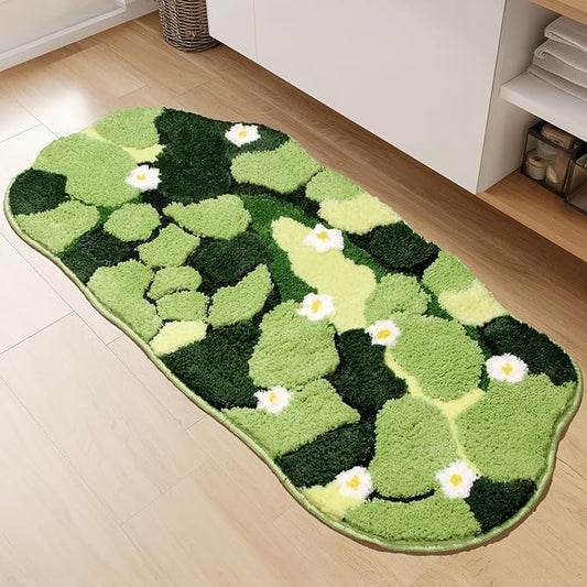 Green Long Bathroom Rug - Moss Bathroom Runner Rug Absorbent & Non Slip Plush Bath Mat, Decorative Washable Soft Green Runner Rug for Bath, Tub, Sink, Bedroom