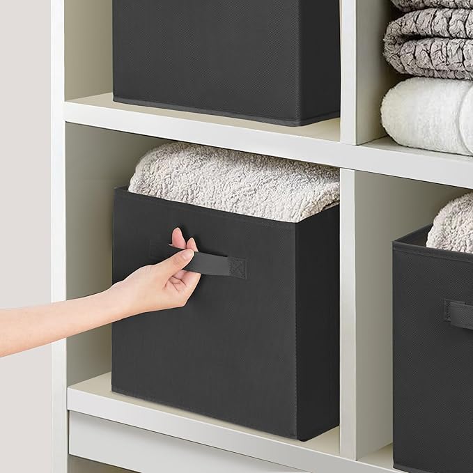 Easi 11 inch Cube Storage Bins, 8 Storage Cube Organizer, Collapsible Fabric storage cubes with Handles, Closet Storage Basket For Organization, Shelf Basket For Shelves Clothes Books, Black