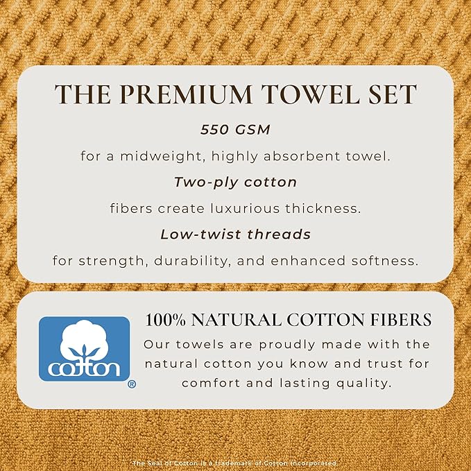 Great Bay Home Bath Towels - 100% Cotton 6 Piece Towel Set - Diamond Waffle Weave - Absorbent, Durable, Quick-Dry Towels for Bathroom (Marigold)