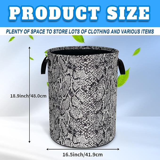 Snake Skin Print Pattern Laundry Basket Oxford Cloth Animal Laundry Hamper With Handle Foldable Portable Clothes Storage Basket 18.9 X 16.5 In Storage Bag For Laundry Room/Bathroom/Bedroom/Dormitories