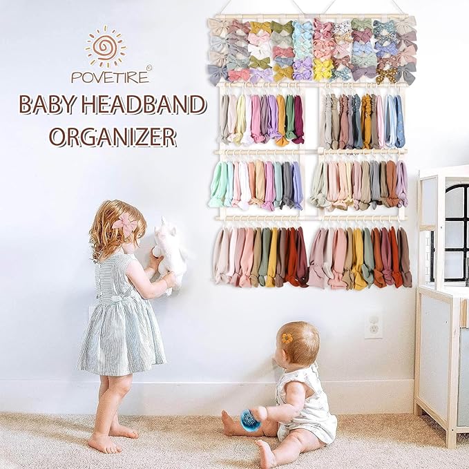 POVETIRE Headband Holder Hair Bows Organizer for Girls,Baby Headbands Hair Accessories Organizer Storage Wall Hanging Decor for Nursery Girls Room