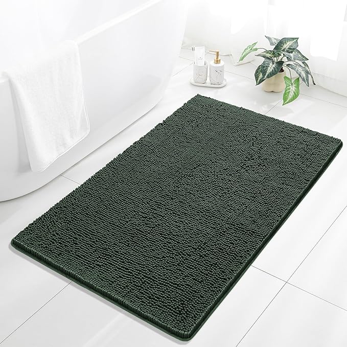 Hunter Green Bathroom Rugs 36"x60" - Large Plush Chenille Non-Slip Runner Bath Mat - Absorbent, Washable, Soft Decor for Shower, Sink, Tub, Floor, Home Accessories