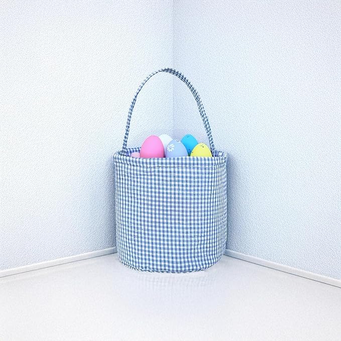 Personalized Nursery Basket, Easter Basket, Blue Checked Design, 10 In, Customizable