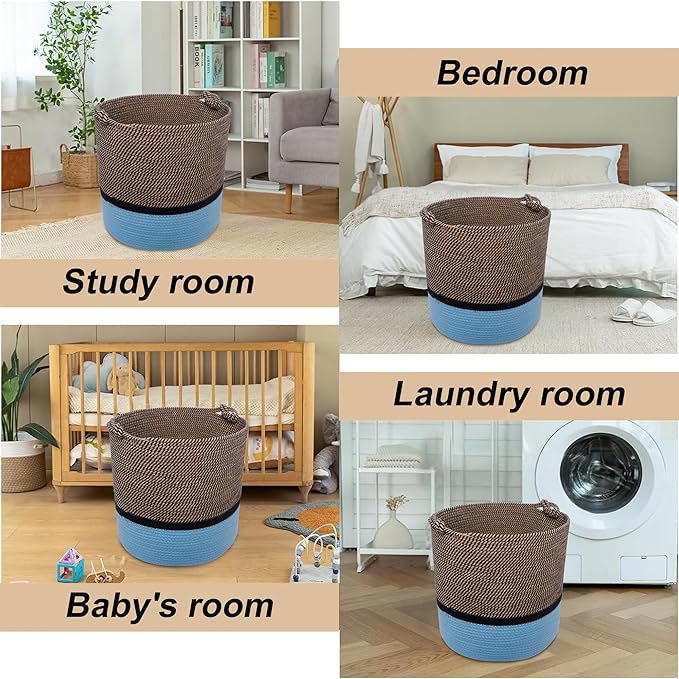 Laundry Baskets Woven Cotton Rope Laundry Hamper with Handles for Decor Storage of Dirty Clothes,Toys and Blankets in Bathroom,Baby Room and Living Room