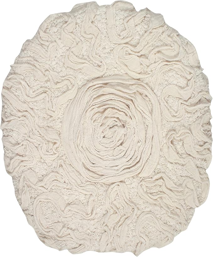 Home Weavers Bell Flower Toilet Lid Cover – 18"x18", 100% Cotton Tufted, Soft & Absorbent, Non-Slip, Machine Washable Bathroom Seat Cover, Ivory