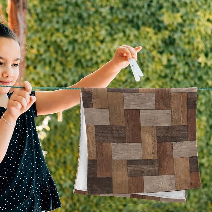 2 Pcs Rustic Brown Grey Barn Hand Towels for Bathroom,Soft Absorbent Decorative Rectangular Parquet Wooden Print Dish Towels for Kitchen,Quick Dry Bathroom Towels for Bath,Face,Shower 14"x28"