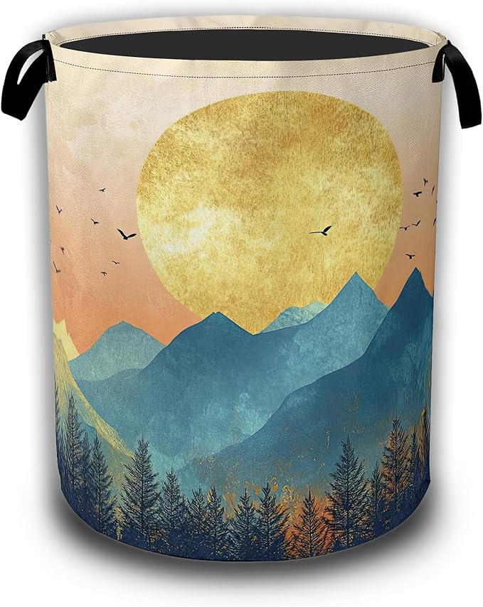 Mountains Sun Nature Scenery Laundry Baskets,Laundry Hamper,Storage Basket with Handles for Bathroom Bedroom College Dormitory Living Room Nursery Organizer 16"x20.8"