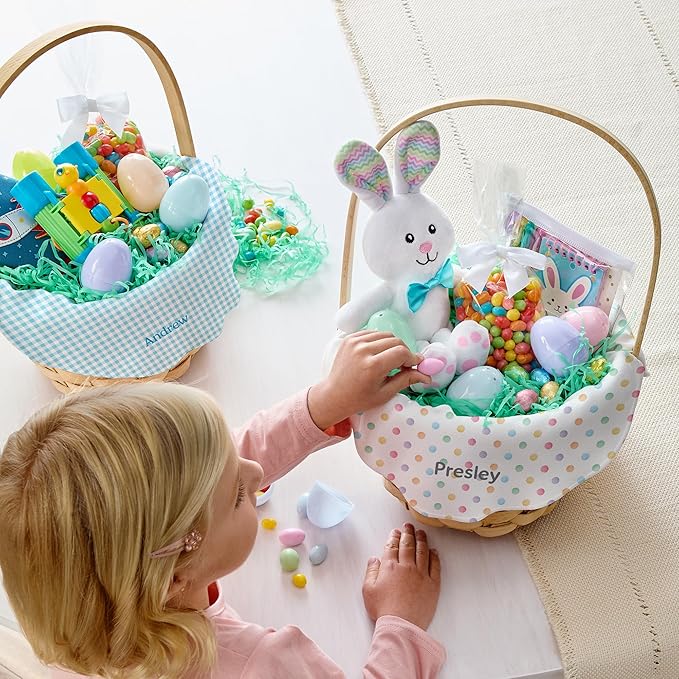 Let's Make Memories Personalized Easter Basket for Kids- For Boys - For Girls - Create Your Own - Fillable - Wicker - Easter Basket Stuffers - Large - Blue Fun Plaid