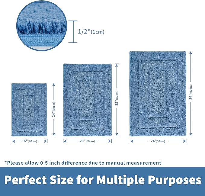 GRANNY SAYS Blue Bathroom Rugs Non Slip, 24" x 36", Large Bathroom Rugs Washable, Bath Rugs for Bath, Absorbent Bath Mats for Bath Floor, Absorbent Shower Rug, Microfiber Bath Mat for Tub