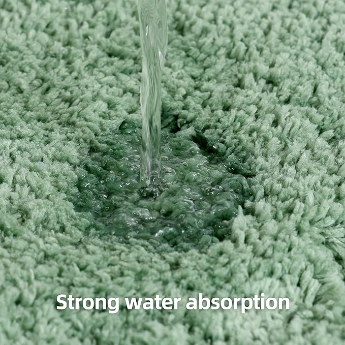 3 Pieces Luxury Bathroom Rug Set with U-Shaped Toilet Rug, Non-Slip Rubber Bottom, Thick Microfiber Fluffy Plush, Water absorption, Quick Dry, Ultra Soft, Bath Mats for Bathroom, Tub(Leaf Green)