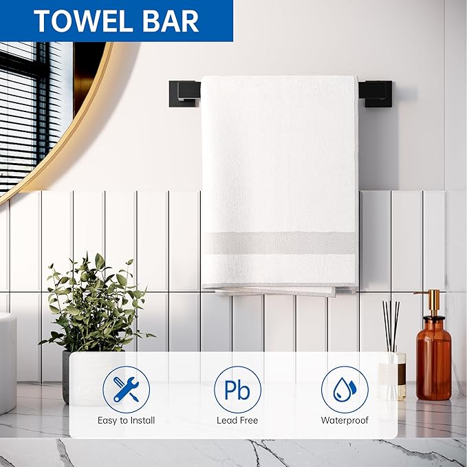 10-Piece Bathroom Hardware Accessories Set, 16 Inch SUS304 Stainless Steel Towel Bar Set, Wall Mounted Bathroom Towel Holders, Towel Hooks with Toilet Paper Holder
