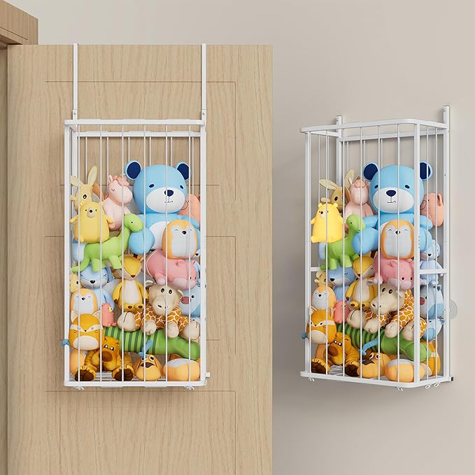 SWTYMIKI Large Stuffed Animal Storage - Over The Door Stuffed Animal Organizer, Toy Stuffy Storage for Nursery Play Room Bedroom Kid Room, Plush Organizer (White, 2-Tier)