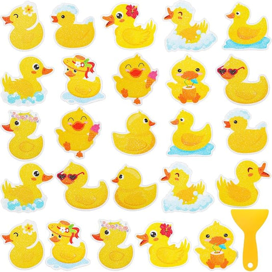 26Pcs Non Slip Bathtub Stickers, Cute Duck Stickers with Scraper, Anti Slip Bath Tub Shower Decal with Adhesive Back for Bathroom, Shower Stairs
