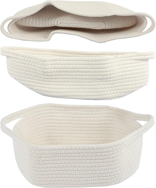 Portable Rope Baskets Small Woven Basket with Bags Baby Toy Basket with Handles Soft Woven Basket for Storage ZHAZHAMO(white)