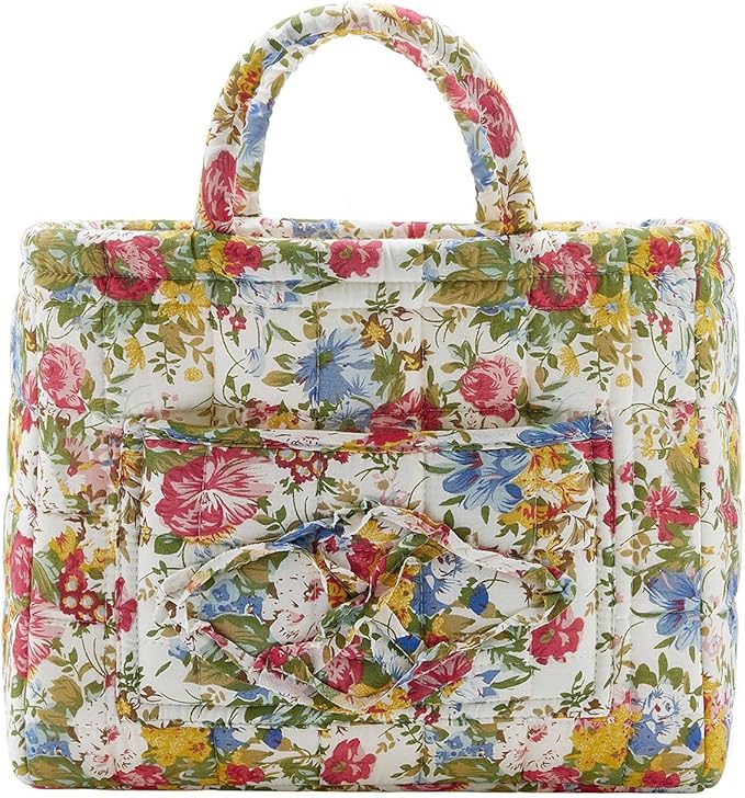 Boho Fabric Storage Basket, Large Capacity Laundry Basket, 12.2'' x 10.23'' x 10.23'' Collapsible Laundry Hamper with Easy Carry Handles (Flower, L)