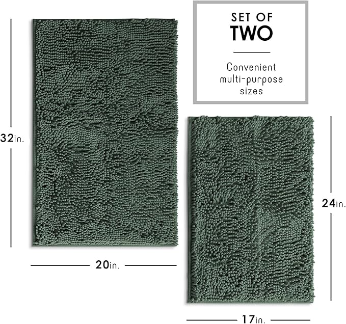 Hearth & Harbor Bathroom Rugs, Chenille Bath Mat - Machine Washable Bath Mats for Bathroom Non-Slip Backing Rubber, Quick Dry Bathroom Mat