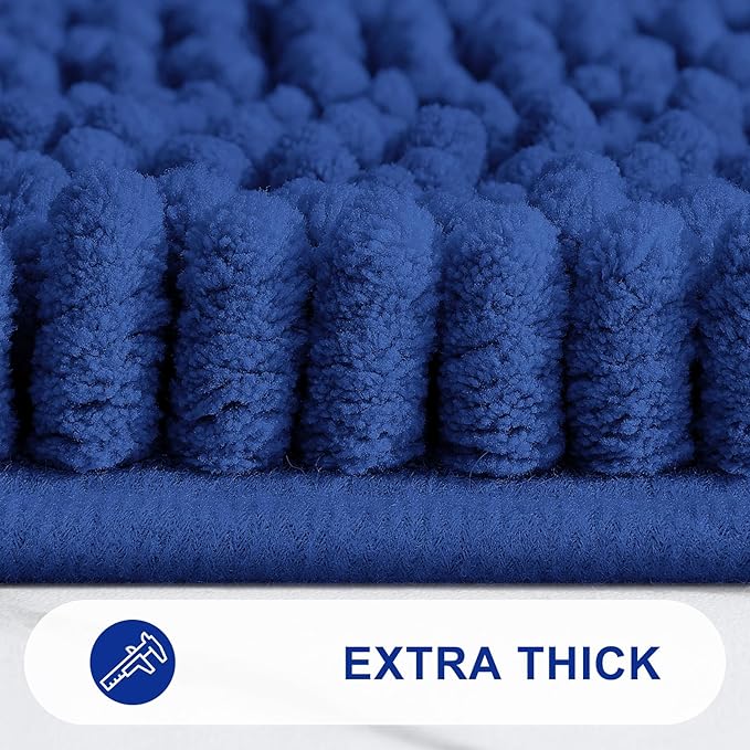 Grandaily Chenille Striped Bathroom Rugs 24x16, Extra Thick and Absorbent Bath Mats, Non-Slip Soft Plush Shaggy Shower Carpet, Machine Wash Dry, Bath Rug for Bathroom, (Small, Cobalt Blue)