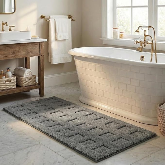 GRANNY SAYS Long Bathroom Rugs Non Slip Washable, Extra Soft & Water Absorbent Bath Mats for Bathroom, Plush Shaggy Bath Carpet, Deep Grey Waffle Bath Mat Quick Dry for Tub & Shower 71" x 24" Bath Rug