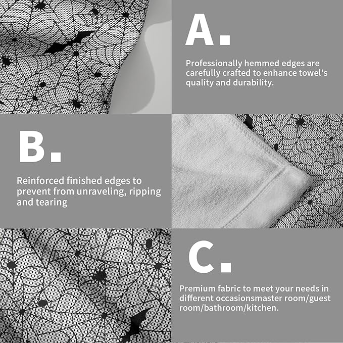 Halloween Black Bat Spooky Hand Towel Decoration Set of 2 Soft Absorbent Funny Halloween Scary Spiderwebs Tea Towels Baking Cooking Wash Cloth for Bathroom Kitchen Bar Beach Gym Spa Decor 14x28 Inch