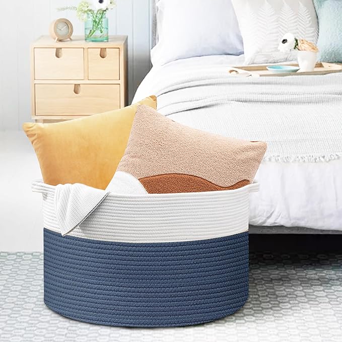 Extra Large Rope Basket, XXXL Woven Wicker Storage Basket, Kids Room Toy Storage Organizer and Storage, Dog Toy Stuffed Animal Basket Bins, Kids Room Playroom Organization(22" x 22" x 14")