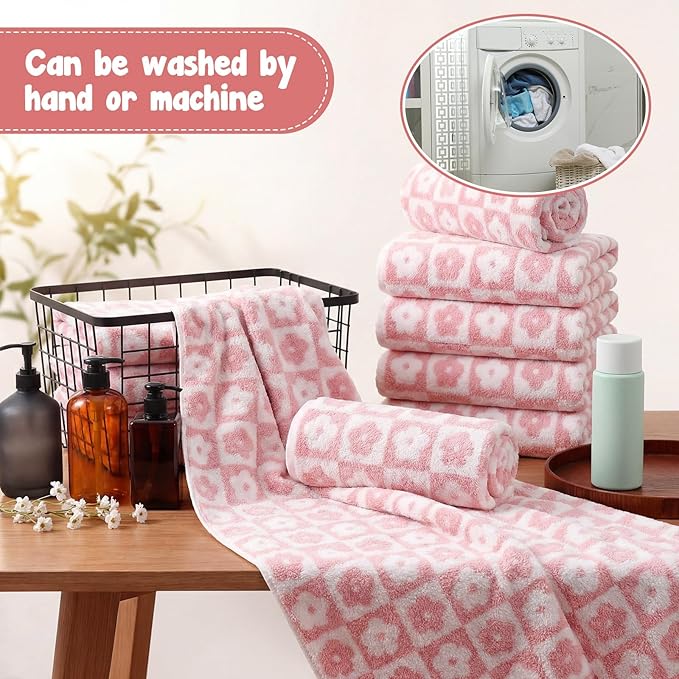 12 Pack Microfiber Bath Towels Bulk 27'' x 60'' Oversized Size Bath Towel Highly Absorbent Extra Large Soft Drying for Shower Beach Winter Salon Sport Gym Party (Flowers,Pink)