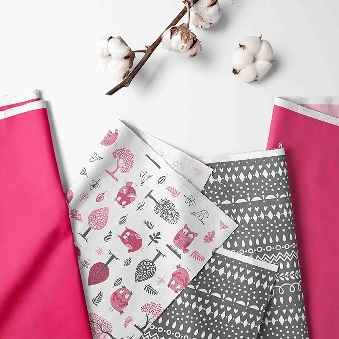 Bacati Owls Girls Cotton Storage Box Small, Pink/Grey