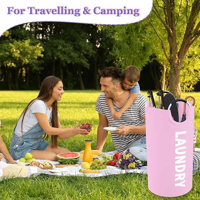 2Pcs Foldable Pink Laundry Basket for Family, 95L Portable Laundry Baskets with Aluminum Handles, Multi-functional Dirty Clothes Hampers for Dorm, Travel, Pink