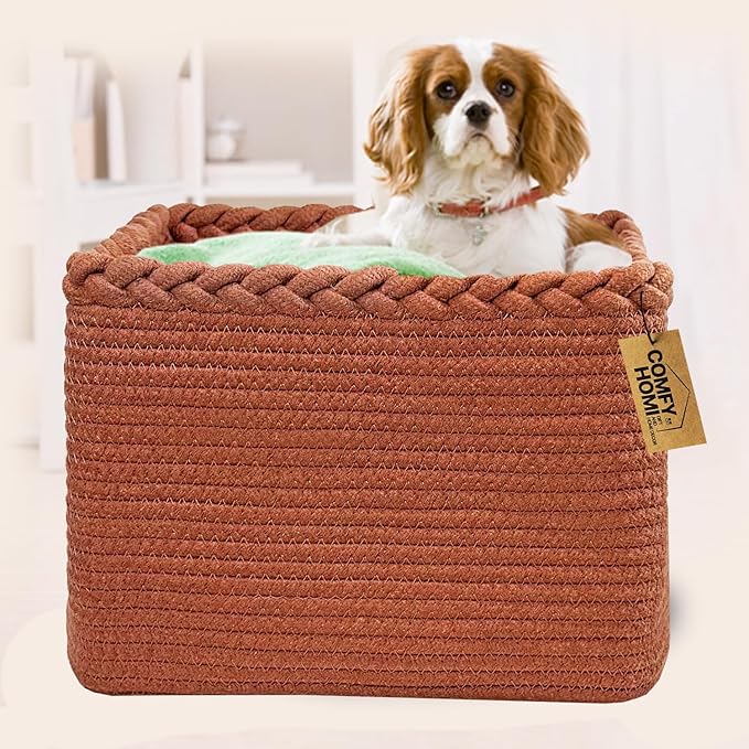 COMFY-HOMI Square Woven Cotton Rope Basket for Organizing, Gift Baskets for Handles, Empty Gift Baskets, Toy Basket for bins|13.5" x 11" x 9.5" home decor for Living Room, Bathroom