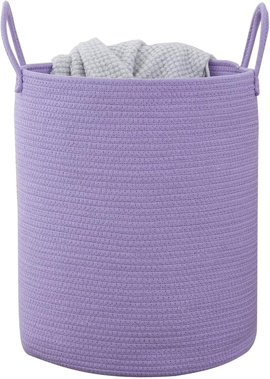 Woven Basket Nursery Laundry Hamper with Handles, Clothes Storage Organizer, Woven Basket for Boy Room Decor, Toy & Blanket Storage Bin, 15x15x18 Inch,Purple,1pc