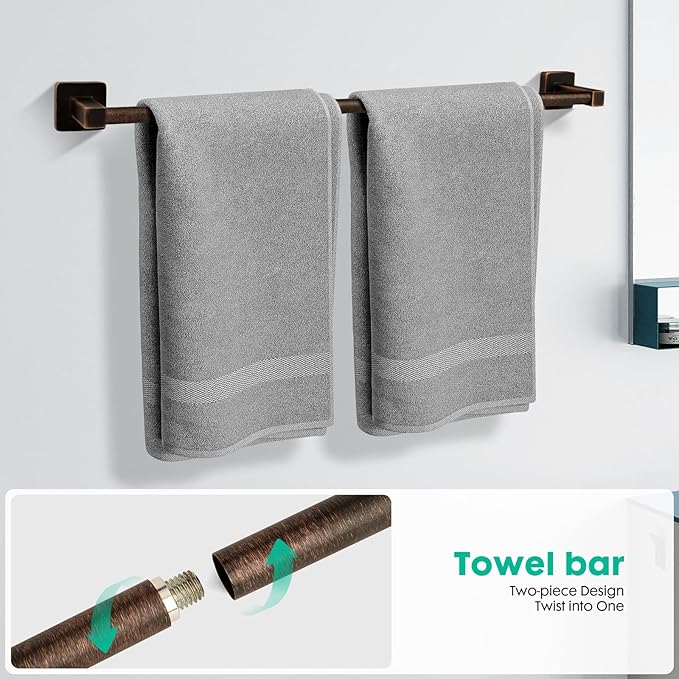 5 Piece Antique Bathroom Hardware Accessories Set Oil Rubbed Bronze,24 Inch Towel Bar Set,Towel Rack Set,Bathroom Towel Holder Set