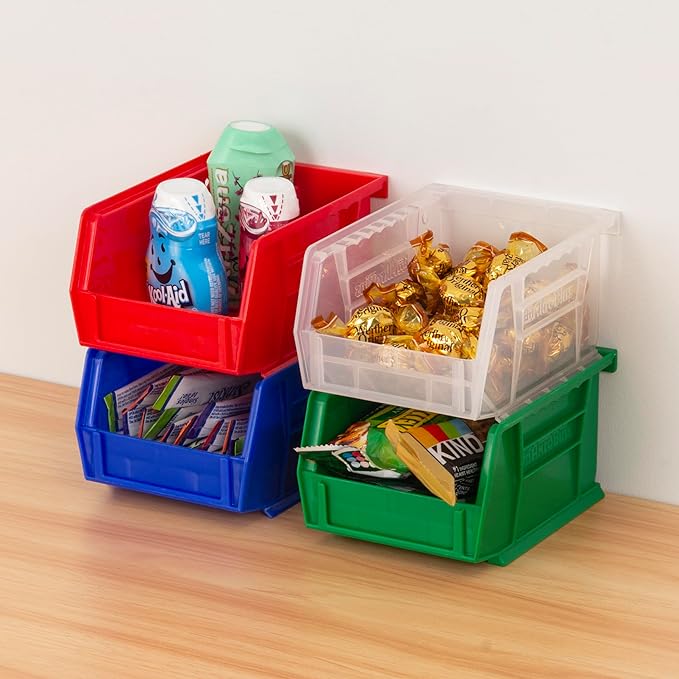 Akro-Mils 30210 AkroBins Plastic Storage Bins, Space-Saving Stackable Bins for Garage, Pantry, Craft Organization, 5" x 4" x 3", Blue,(Pack of 24)