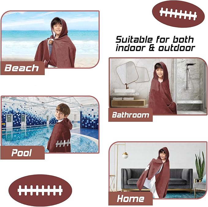 Hooded Towels for Kids -Toddler Beach Towel- Super Absorbent & Quick Dry 100% Cotton 30x50 Inch - to Kid Ages 3-10-Rugby Pattern Design