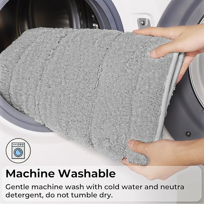 GRANNY SAYS Bathroom Rugs Sets 3 Piece, Super Soft Absorbent Microfiber Bath Mats Non Slip Washable, U-Shaped Toilet Rug Bath Rugs for Tub Shower (Grey, 16" x 24" + 20" x 32" + U Shaped 20" x 24")