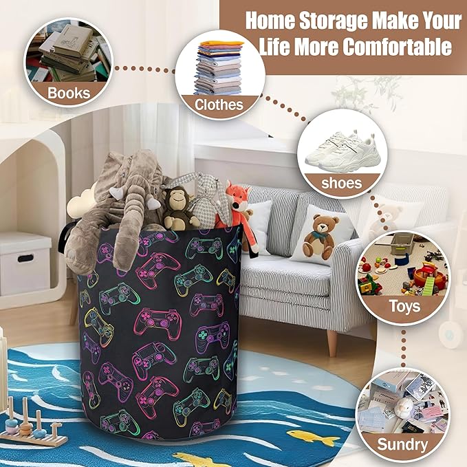 Gampad Gamer Laundry Basket,Waterproof Foldable Laundry Hamper,Dirty Clothes Basket, Linen Bin Storage Organizer Collection 16" x 20.8"