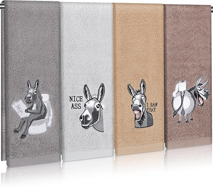 4 PCS Funny Donkey Hand Towels for Bathroom 29 x 13 Farmhouse Bathroom Western Decor Home Decoration Hello Sweet Cheeks Farmhouse Decorative Donkey Hand Towels