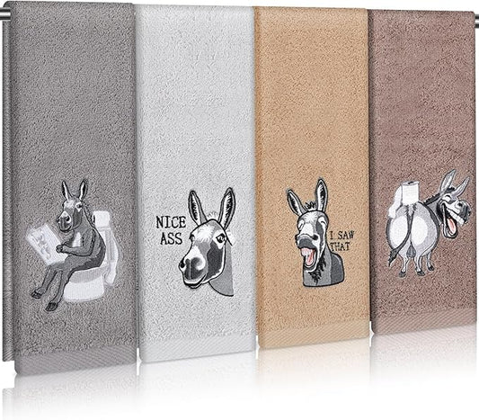4 PCS Funny Donkey Hand Towels for Bathroom 29 x 13 Farmhouse Bathroom Western Decor Home Decoration Hello Sweet Cheeks Farmhouse Decorative Donkey Hand Towels