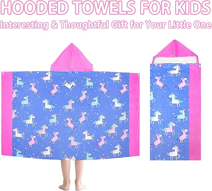 Hooded Beach Towel for Kids - Soft Thick Cotton Starry Sky Unicorn Toddler Hood Bath Towels/Pool Terry Towel Poncho Wrap Absorbent Cute Bath & Swim Wrap for Boys & Girls 3-10 Years - Blue