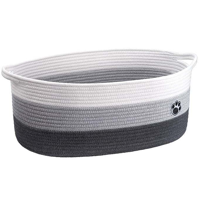 Large Dog Toy Basket, 19.7" X 11" X 7.9" Woven Baskets for Dog Cat Storage, Toy Basket with Handles for Nursery, Living Room, Gift Baskets Empty for Baby Shower, Mixed-Gray