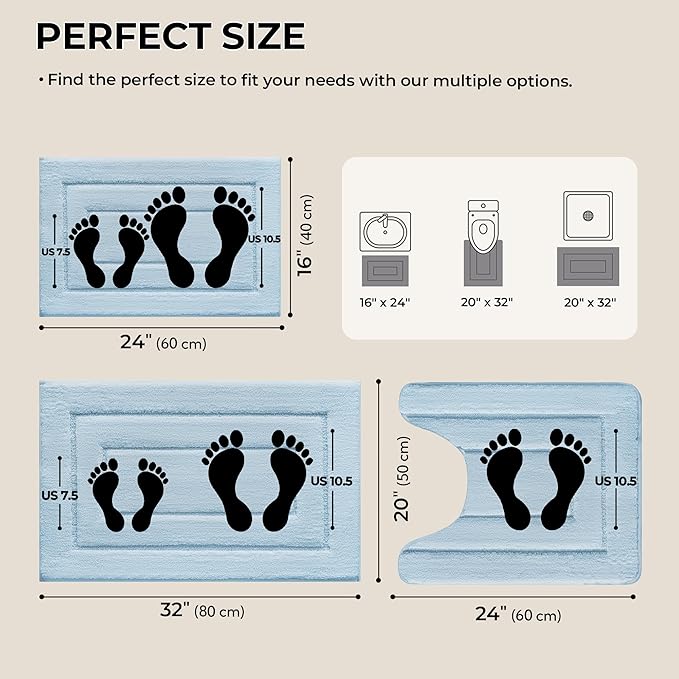 GRANNY SAYS Bathroom Rugs Sets 3 Piece, Soft Absorbent Microfiber Bath Mats for Bathroom Non Slip Washable, U-Shaped Toilet Bath Rugs for Tub Shower (Ivory, 16" x 24" + 20" x 32" + U Shaped 20" x 24")