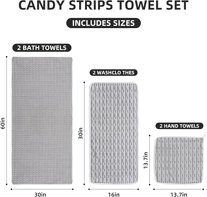 30X60 Inches Extra Large Bath Towels Sets of 6 for Bathroom Super Soft Quick Dry 2 Bath Towels 2 Hand Towels 2 Washcloth Towels Microfiber Shower (Grey, 6 Piece)