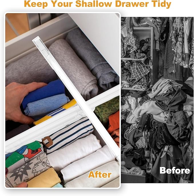 8 Pack 4" High Drawer Dividers for Clothes, 10.6"-16.9" Expandable Drawer Divider Adjustable Drawer Separator, Clear Dresser Drawer Organizer for Clothes, Underwear, Cosmetic, Kitchen Utensils Storage