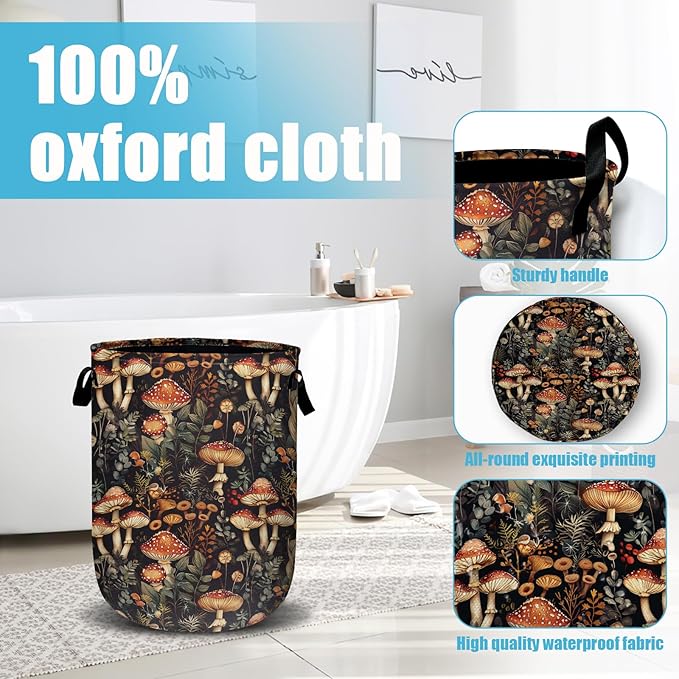Mushroom Weed Laundry Basket, Laundry Hamper Collapsible Oxford Cloth with Handle Clothes Toy Storage Bin for Bathroom Laundry Room Bedroom 15.7 X 20 Inch