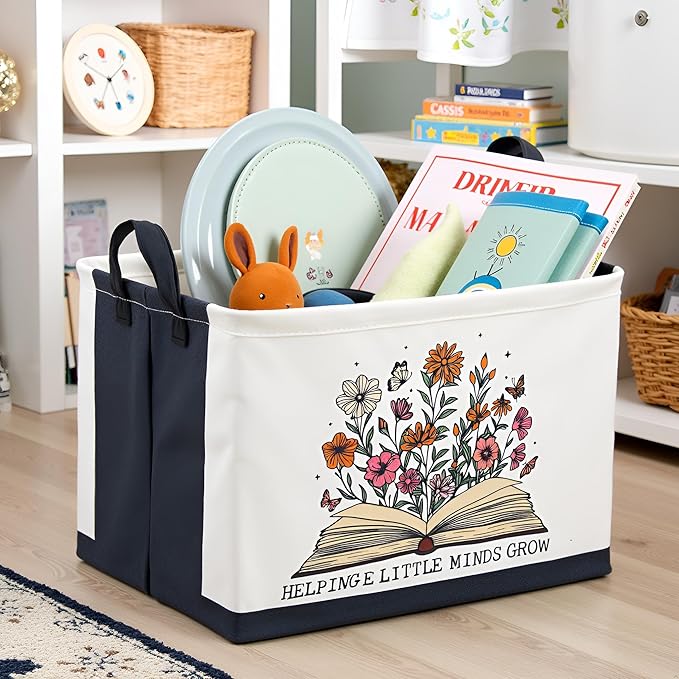 HIYAGON Rectangular Book Basket Kids Storage Basket Empty Baby Girl Basket Bin Organizer Box Room Decor(Books)