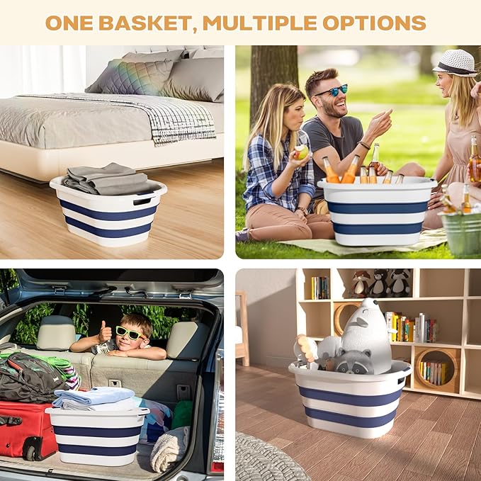 43L(11.5Gallon) Collapsible Laundry Basket Plastic, Pop Up Laundry hamper/Storage Container, Foldable Laundry Basket with Large Capacity,Sturdy,Space Saver (Blue, 1 Pack)