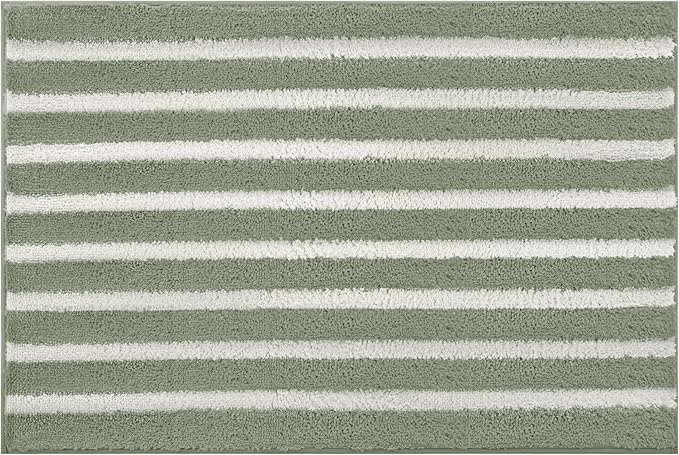 GRANNY SAYS Striped Bathroom Rugs Non Slip, 24" x 36", Bath Rugs for Bathroom Washable, Bath Mats for Floor, Microfiber Bath Mat for Tub, Absorbent Bath Rugs for Shower Room, Sage Green