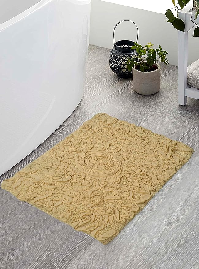 Home Weavers Bell Flower Collection 100% Cotton Tufted Bath Rugs, Extra Soft and Absorbent Bath Rugs, Non-Slip Bath Mats, Machine Washable, Bath Mats for Bathroom Floor, 17"x24" Rectangle, Yellow